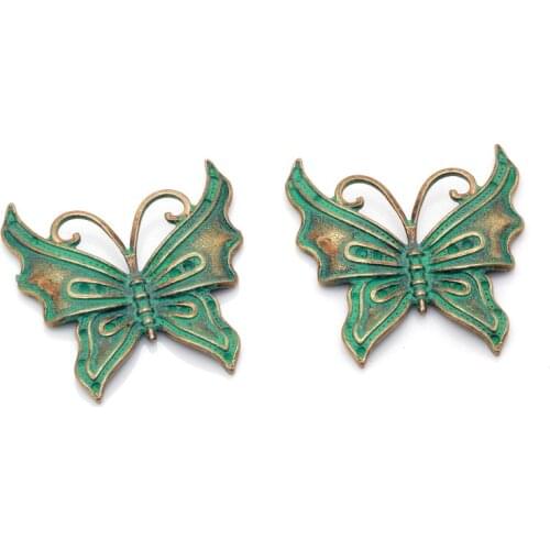 FERVENT 20pcs/lot 43x42mm Antique Bronze Green Butterfly Charms Pendants For DIY Making Jewelry Accessories PJ180