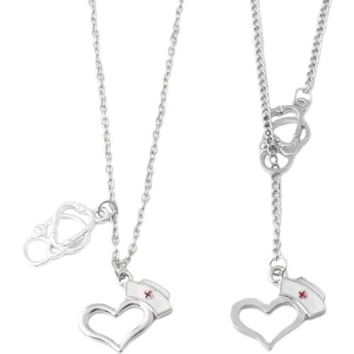 RJ Angel In White Is a Nurse Hat Love Pendant Necklace Charm Woman Man Nurse Metal Chain Cosplay Unique Jewelry Gift