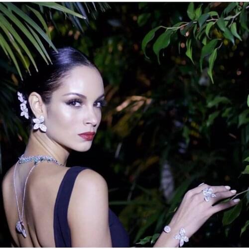 HIBRIDE Luxury Bangle Ring Sets Fashion Dubai White Color Bridal Jewelry Sets For Women Wedding brincos para as mulheres N-1362