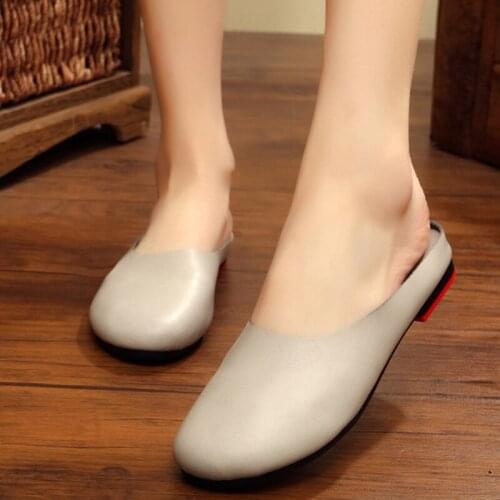New Summer Spring Womens Slippers Outdoor Retro Flat Shoes Muller Shose Womens Fashion Sandals Genuine Leather Shoes hy133