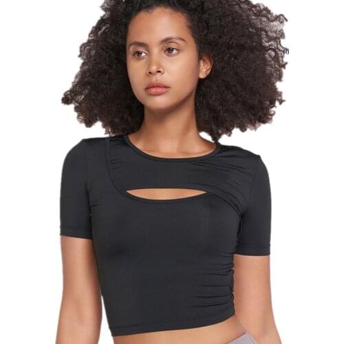 UA_ROCK Sexy Front Hollow Out Breathable Yoga Shirts Women Sport Short-Sleeve Running Training Quick Dry T-Shirts Tight Crop Top