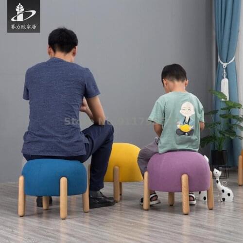 Nordic shoe changing stool solid wood small round stool fabric soft stool sofa stool simple low stool mushroom stool foot child