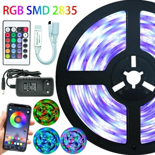 LED Strips Lights Bluetooth Tira De Luces Led RGB 2835 SMD Waterproof Flexible Lamp Tape DC 12V 5M 10M 15M 20M Control + Adapter