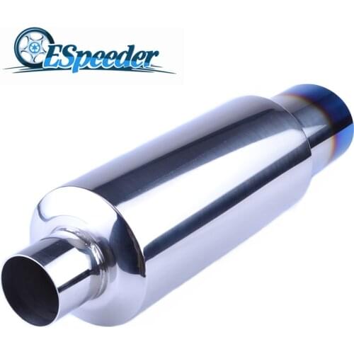 ESPEEDER Universal Muffler Exhaust Polished Stainless Steel W/Burnt Tip Silencer 2.0" Inlet To 3.0" Outlet Exhaust Tip Muffler
