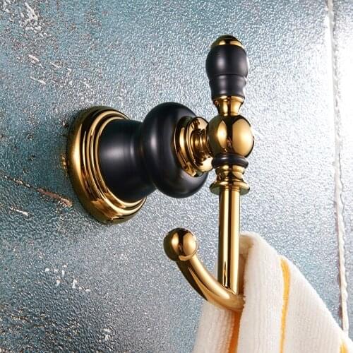 Vidric New Design Luxury Golden Color Brass Decorative Wall Hooks Clothes Hanger Double Hooks Towel Robe Hook Clothes Gancho