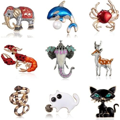 Vintage Alloy Enamel Brooches Snake Elephant Spider Cat Brooch For Women Men Creative Fashion Crystal Badges Banquet Jewelry