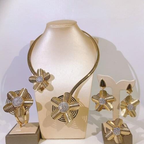 YULAILI Fashion Dubai Gold Jewelry Sets Bridal Party Necklace Earrings Bracelet Ring Jewellery Wholesale