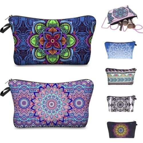 Women Fashion Bohemia Mandala Floral Unicorn Flamingo Love 3D Print Cosmetic Bags Women Travel Makeup