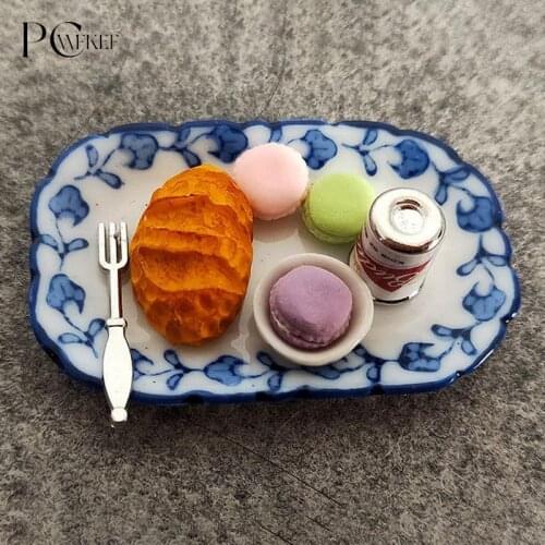 1:12 Miniature Breakfast Set Macaron Bread With Tray Dollhouse Kitchen Food Set Dollhouse Kitchen Food Accessories