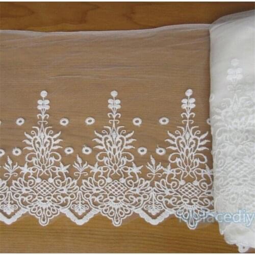 1 yard White Cotton Flower Mesh Embroidery Tulle Lace Trim Sewing Fabric Clothing Accessories Home Decoration