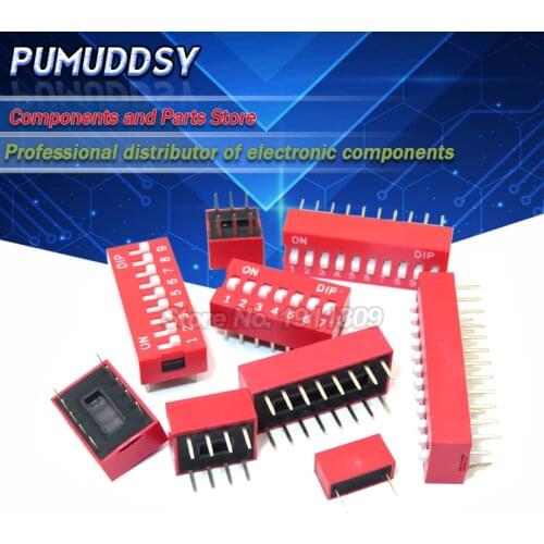 10PCS Slide Type Switch Module 2 3 4 5 6 7 8 9 10 12 Bit 2.54mm Position Way DIP Red Pitch Toggle Switch Red Snap Switch
