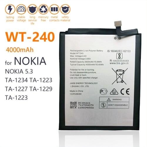 100% Genuine WT240 Battery For Nokia 5.3 TA-1154 TA-1156 WT 240 TA 154 1156 4000mAh Mobile Phone NEW High Quality Batteries
