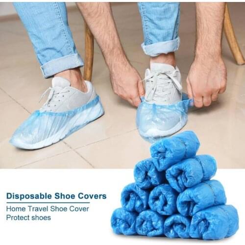 100pcs Disposable Overshoes Boot Covers Plastic Disposable Shoe Covers Elastic Protective Shoe Cover Blue Overshoes
