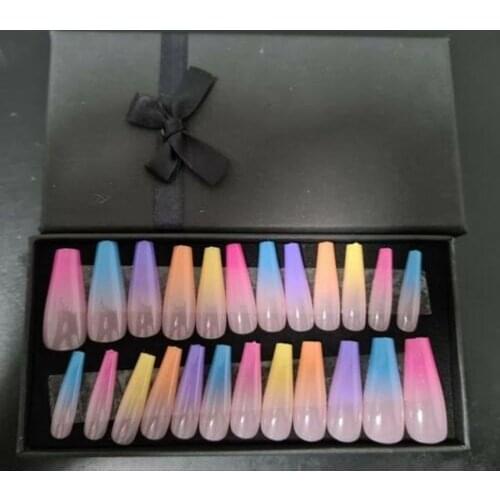 20Pcs 0-9 sizes False Nail Fake Nails Long Ballerina Coffin Shape Long Press On Nails Colorful Beauty Artificial False Nails