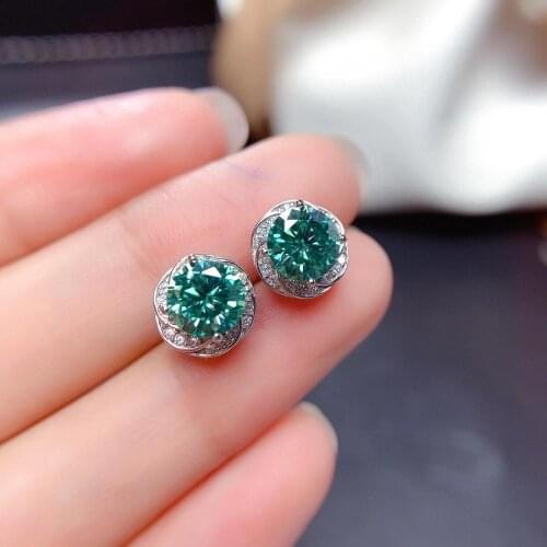 2020 newest shinning green moissanite gem stud earrings for women 925 sterling silver gem shinny better than diamond gift