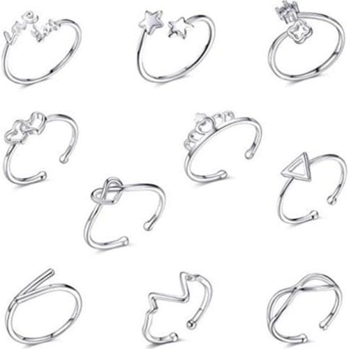 925 Sterling Silver Summer Beach Vacation Knuckle Foot Ring Open Toe Rings For Women Girls Finger Adjustable Jewellery 10pcs/set