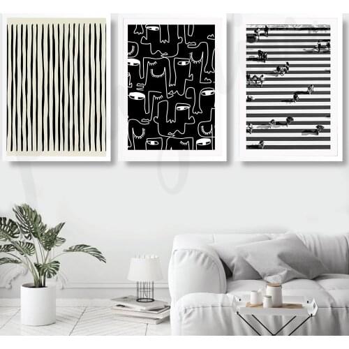 Abstract Black White Canvas Painting Vertical and Horizontal Stripe Wall Posters Nordic Living Room Wall Decoration Picture