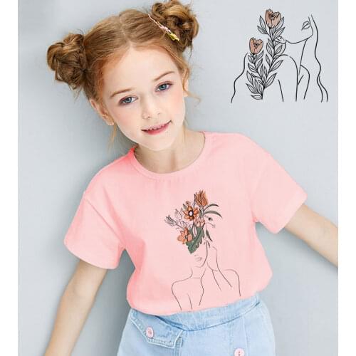 Abstract Art Face T Shirt Kids Girls Clothes pink purple Short Sleeve T-shirt Summer Children Clothing Baby Tops 2-9 Years Old