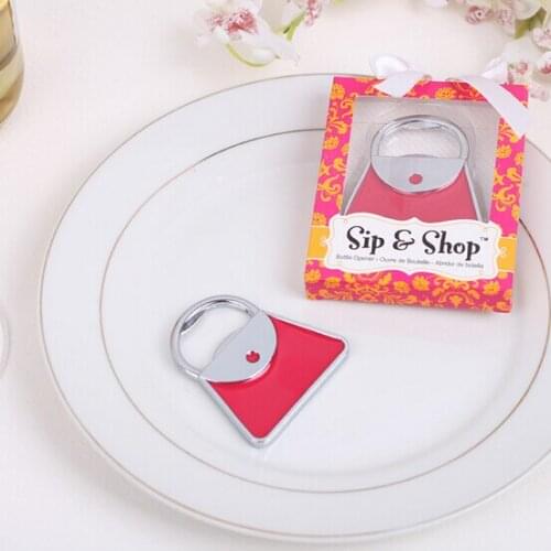 Free shipping factory directly sale 100pcs/LOT wedding favor "Sip & Shop" Purse Bottle Opener