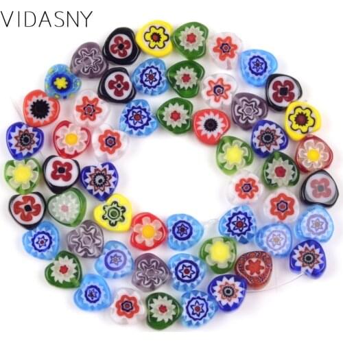 Natural Stones Multicolor Love Heart Lampwork Beads For Jewelry Making 8 10mm Loose Needlework Beads Diy Bracelets 15'' Strand