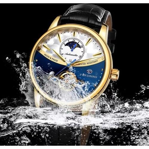 Forsining 2021 Leather Waterproof Watches Tourbillion Men Automatic Moonphase Mechanical Watch For Wristwatch Man