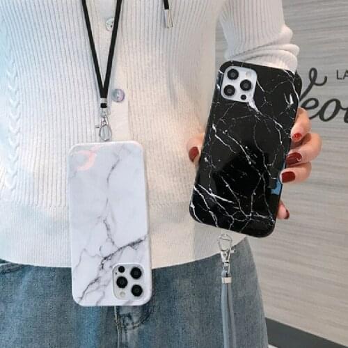Fashion Marble Texture Crossbody Cord Phone Case For iPhone 12 11 Pro Max X XR XS 7 8 Plus SE2 Candy Color Lanyard Silicon Cover