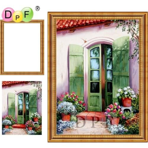 DPF Diamond Embroidery with Frame pavilion garden 3d Diamond painting Cross Stitch full Round diamond Mosaic kit home decor