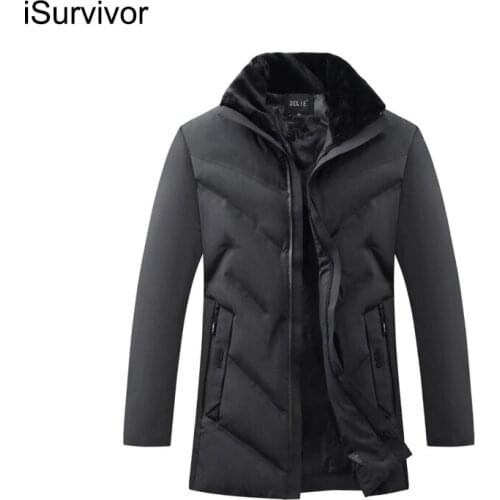 ISurvivor 2021 Men Winter Autumn Thick Fleece Zipper Jackets Coats Male Casual Fashion Slim Fit Large Size Cotton Down Jackets