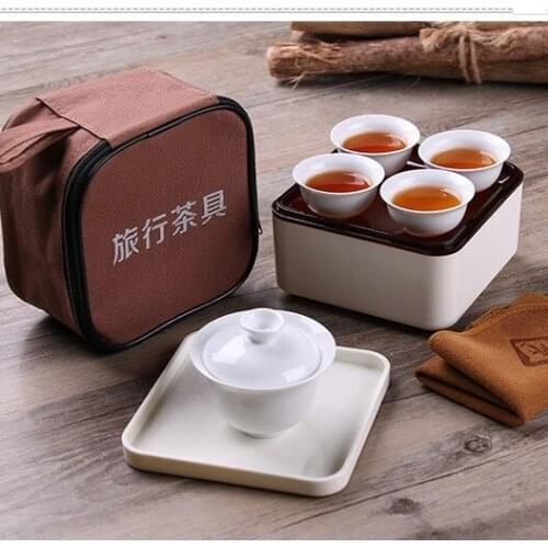 Chinese Travel Kung Fu Tea Set Ceramic Portable Teapot Porcelain Teaset Gaiwan Tea Cups of Tea Ceremony Tea Pot With Travel Bag