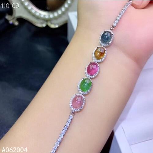 KJJEAXCMY Fine Jewelry 925 Sterling Silver inlaid gemstone tourmaline women hand bracelet exquisite support detection