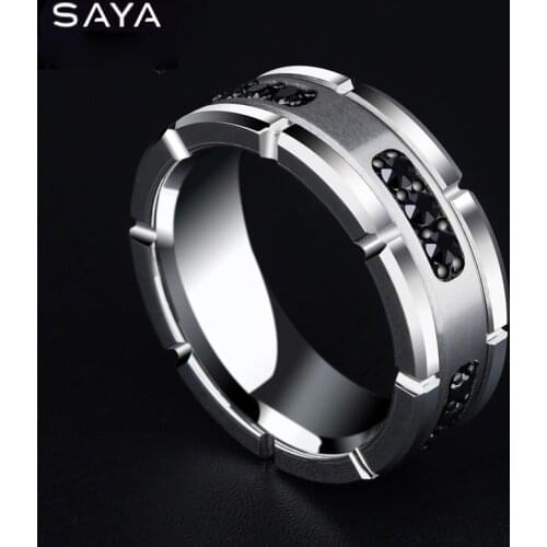 Ring for Men, Tungsten Rings, High Polished Inlay Black CZ Stones for Wedding Band, Free Shipping, Customized