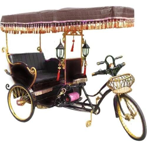 Hot selling attractions tricycle rickshaw electric pedal three wheel European carriage Russian wedding car parade car