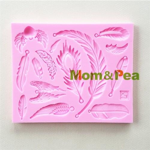 Mom&Pea 1132 Free Shipping Feather Silicone mold Cake Decoration Fondant Cake 3D Mold Food Grade
