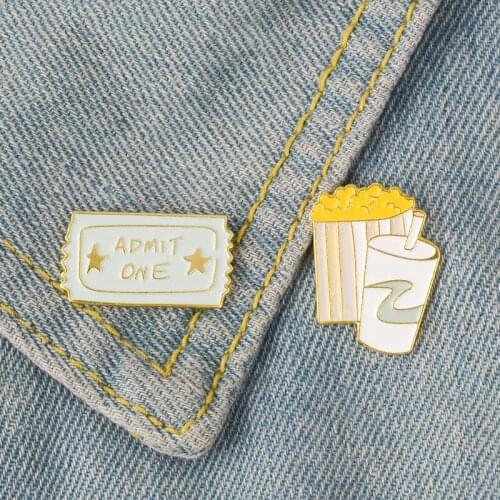 2019 Fashion Europe and America New Summer Creative Wild Admit One Movie Ticket Popcorn Cola Alloy Brooch Backpack Shirt Badge