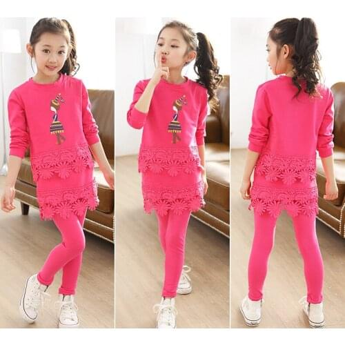 New Girls Clothing Sets Spring Cotton Lace Long Sleeve Shirt + Pants Baby Kids Clothes Suit Children Clothing Set