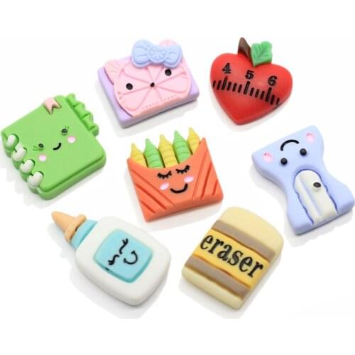 New Cute School Items Notebook Pencil Flatback Resin Cabochons Embellishments Diy Scrapbooking Hair Bow Accessories