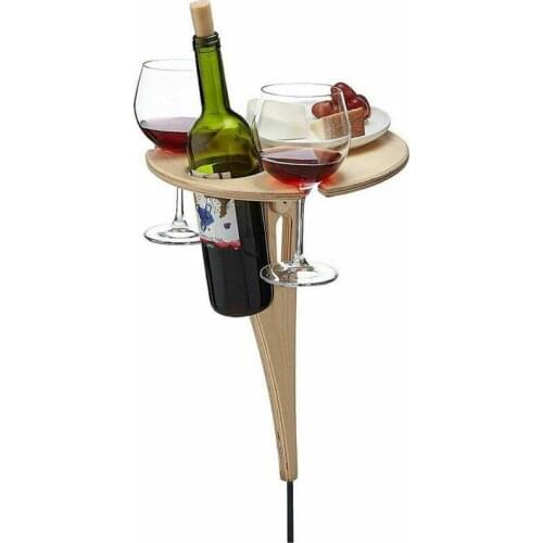 Outdoor Camping Wine Table Mini Folding Picnic Snack Holder Wooden Round Desktop Collapsible Glass Rack Garden Travel Beach Tool