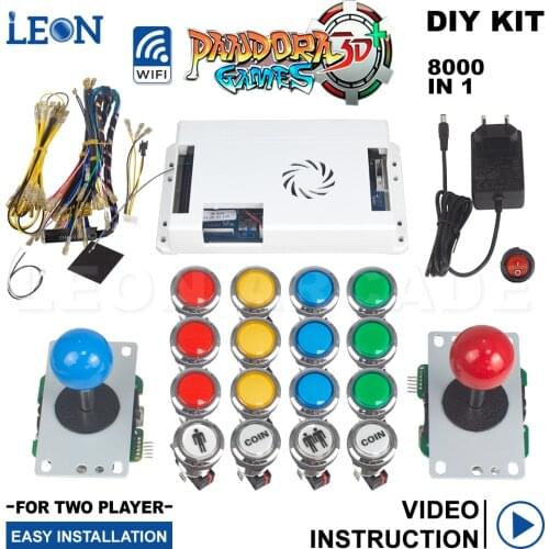 Pandora Arcade Kit Pandora Box 3d Wifi 8000 In 1 Chrome Plating Illuminated Arcade Button 5V 5pin 8way Sanwa Arcade Joystick