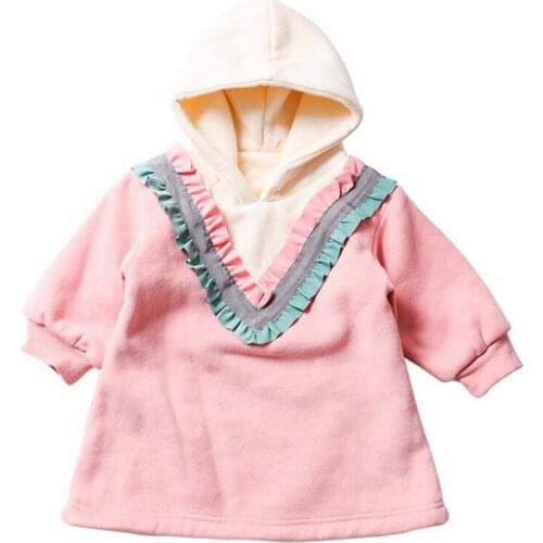 Little Girls Long Sleeve Dress Winter Casual Straight Velvet Thicken Hooded Sweatshirt Dresss For 2-7Yrs Outfits Toddler Clothes