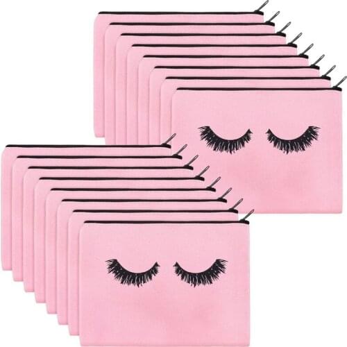 PPYY-18Pcs Eyelash Cosmetic Bag, Canvas Stationery Bag, Travel Cosmetic Bag, Zipper Cosmetic Bag, for Ladies and Girls