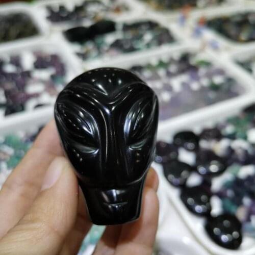 Natural Black obsidian Alien Hand Carved Stone ET for home Decoration