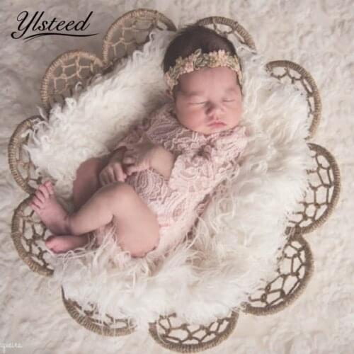 Newborn Photography Props Baby Long Sleeve Low Back Stretch Lace Romper Infant Bowknot Jumpsuit Baby Boy Girl Photo Shoot Props
