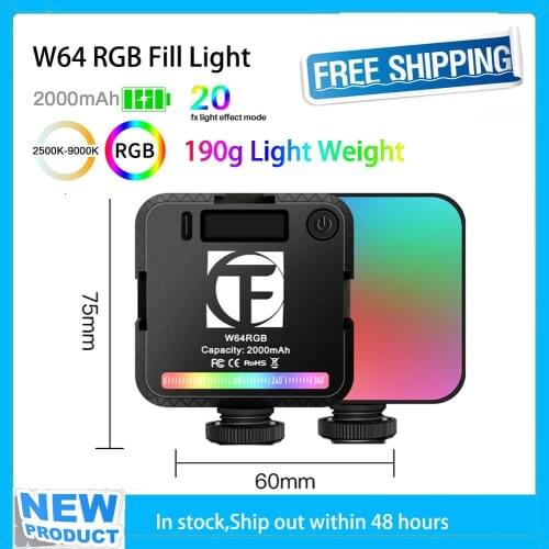 W64 RGB Mini Video Fill Light LED Full Color CRI95+ Dimming 2500-9000K Camera Smartphone Photography Lamp Vlog Live Photo Studio