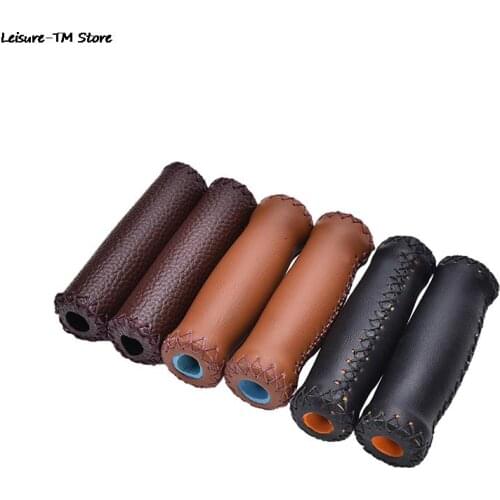 1Pair 3 Colors Vintage Retro Riding MTB Road Mountain Bike Bicycle Handlebar Grip Artificial Leather Cycling Grip Ends