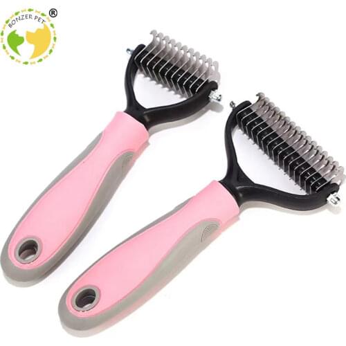 Bonzerpet Pet Stainless Double Sides Brush Cat Dog Hair Removal Comb Grooming Dematting Deshedding Blade For Matted Long Fur