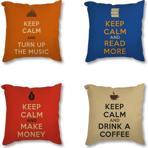 Modern Coffee Keep Calm Life Hippie Quotes Linen Cushion Cover Nordic Decorative Cushion Sofa Throw Pillow Case Seat Pillowcase