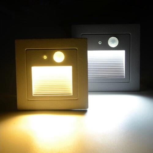 Indoor Outdoor PIR Motion Sensor 3W LED Stair Step Lights Footlight Embedded Corner Wall Light Floor Underground Lamp