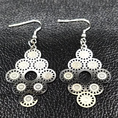 Stainless Steel Geometric Earrings for Women 2020 Fashion Silver Color Long Ethnic Earrings Jewelry pendientes etnicos E1639S05