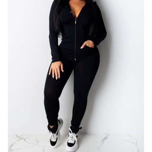 Women Autumn Winter Long Sleeve Coat Long Trousers Suit Elastic Home Sports Gym Lace up Wear Zipper Hooded Solid Tight Pants Set