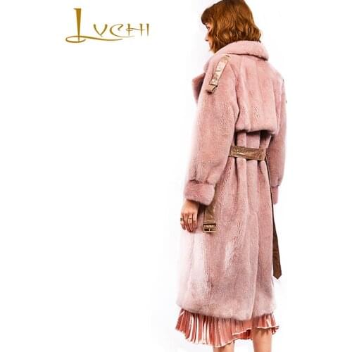 LVCHI Winter 2019 Imported Crown Velvet Mink Coat Womens Natural Fur Coat Mink Coat Solid With Sashes Slim Loss Mink Fur Coats